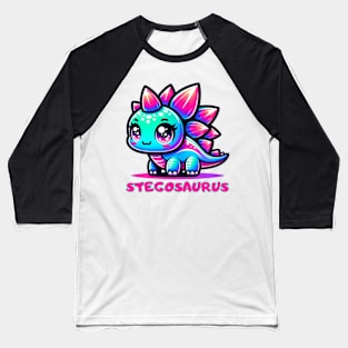 Stegosaurus Baby Dino Kawaii Cute Chibi Baseball T-Shirt